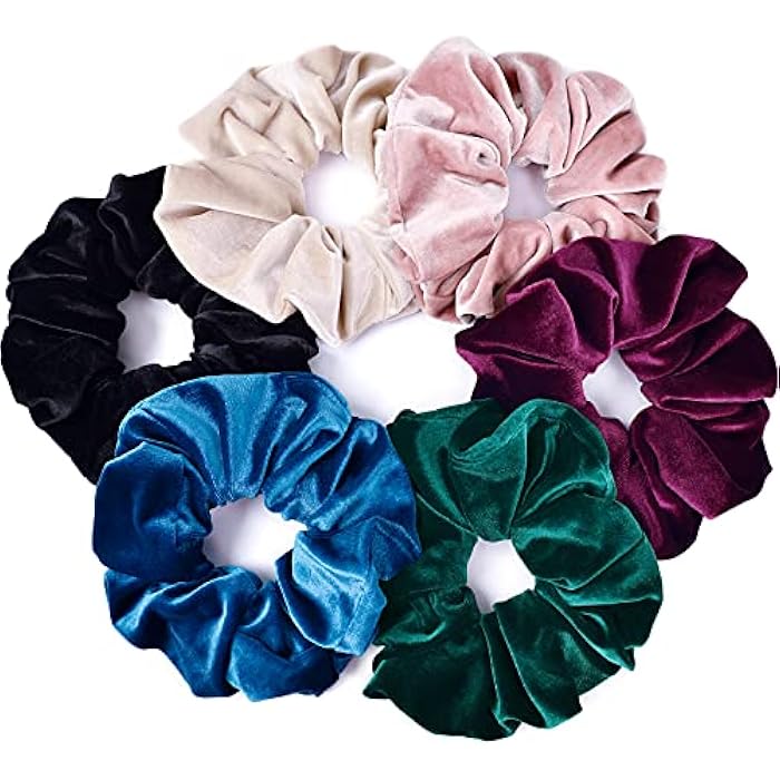 CEELGON 7.5 Inches Big Velvet Scrunchies - Set of 6 Assorted Colors (Black, Pink, Blue, Maroon, Green, Khaki) - Oversized, Soft, Thick, Jumbo Hair Scrunchies for All Hair Types - Image 1
